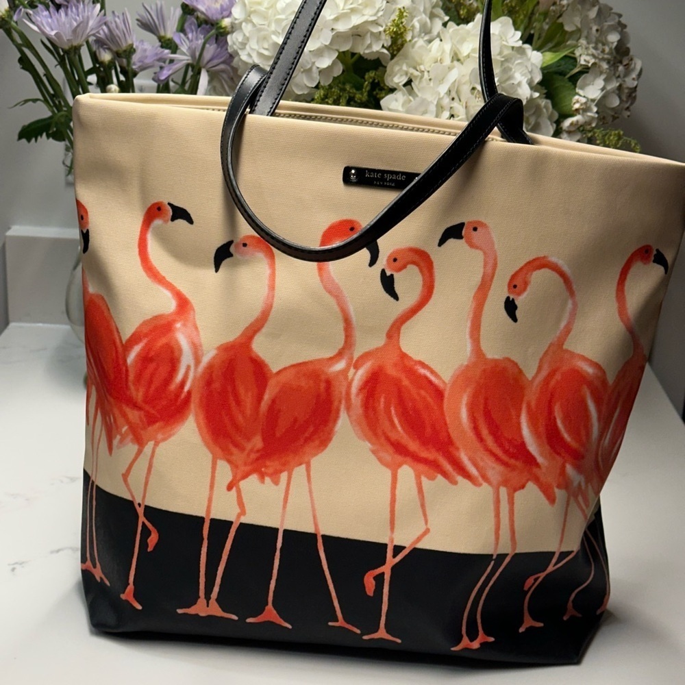 Kate Spade Flamingo Parade Tote - Cream Coral and Black